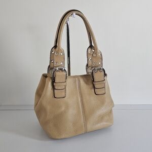 Tignanello Tan Leather Pebble Double Handles Satchel Hand Bag